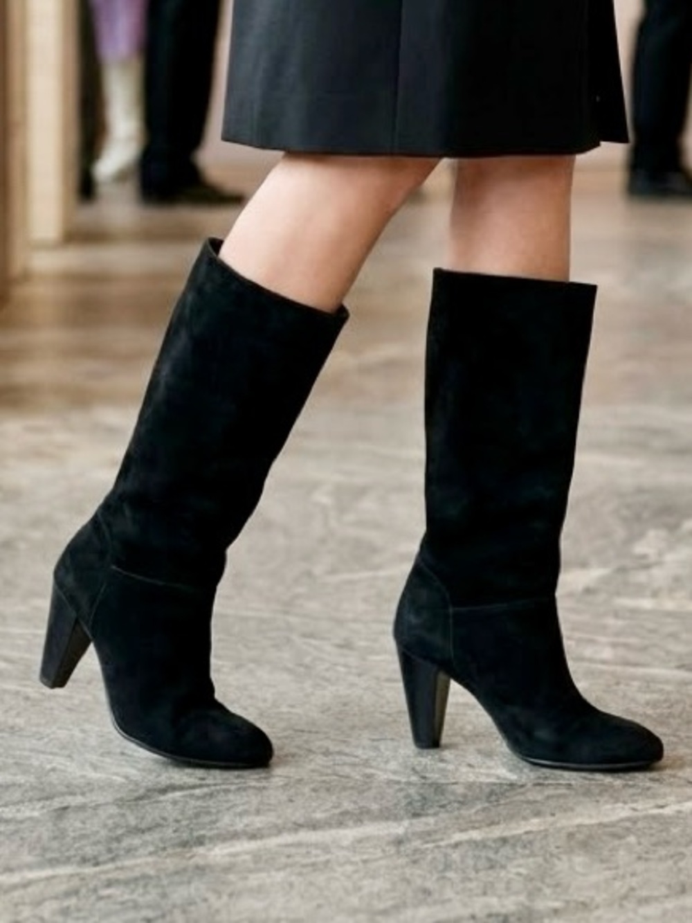 SEYCHELLES Black Suede Leather Mid-Calf Boots Sz 8 Heel Retro Boho Mod Goth Moto